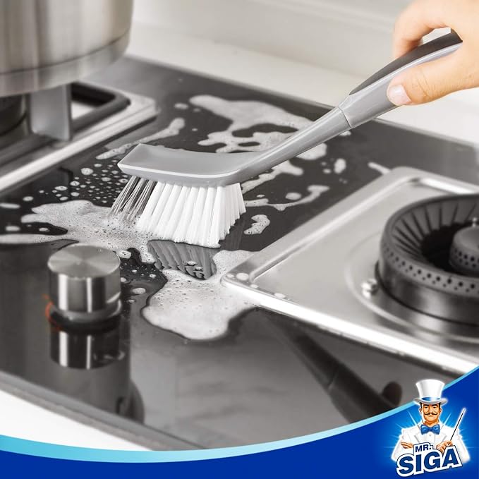 MR.SIGA Dish Brush with Non Slip Handle Built in Scraper, 2 Pack - Image 5