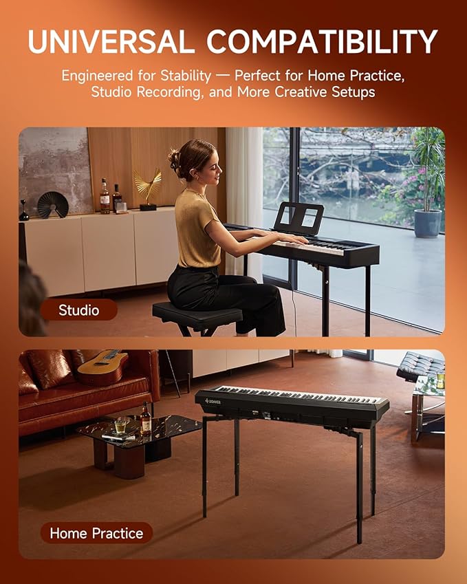 Donner Collapsible Piano Keyboard Stand Adjustable for 54–88 Key Digital Pianos 180° Foldable Legs, 8-Level Height, Sturdy Heavy-Duty Music Stand for Home & Studio Use DKS-200