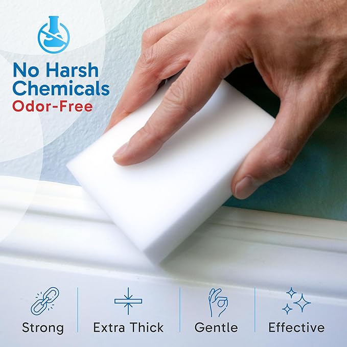 (40 Pack) Extra Large Eraser Sponge - Extra Thick, Long Lasting, Premium Melamine Sponges in Bulk - Multi Surface Power Scrubber Foam Cleaning Pads - Bathtub, Floor, Baseboard, Bathroom, Wall Cleaner