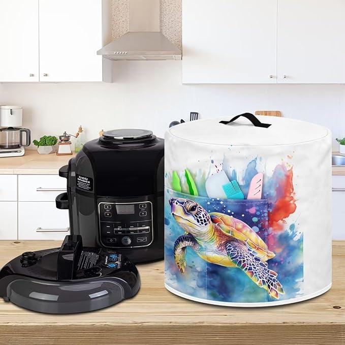 TODIYADDU Sea Turtle Air Fryer Cover Dust Cover Blue Tie Dye Instant Pot Pressure Cooker Cover Compatible with Most Kitchen Appliances Trendy Instant Pot Pressure Cooker Accessories Nice Gifts