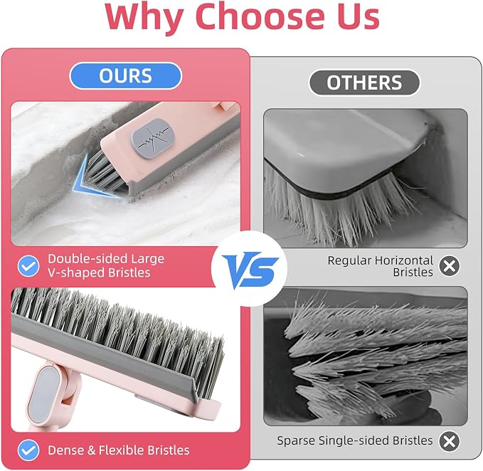 Floor Scrub Brush with Long Handle, Grout Brush | V-Shaped Stiff Bristles - Image 5