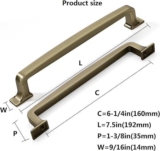 KHTUMEWARE 20 Pack 6-1/4 Inch Cabinet Handles - Antique Brass, Brushed, Drawer Pulls and Cupboard Handles