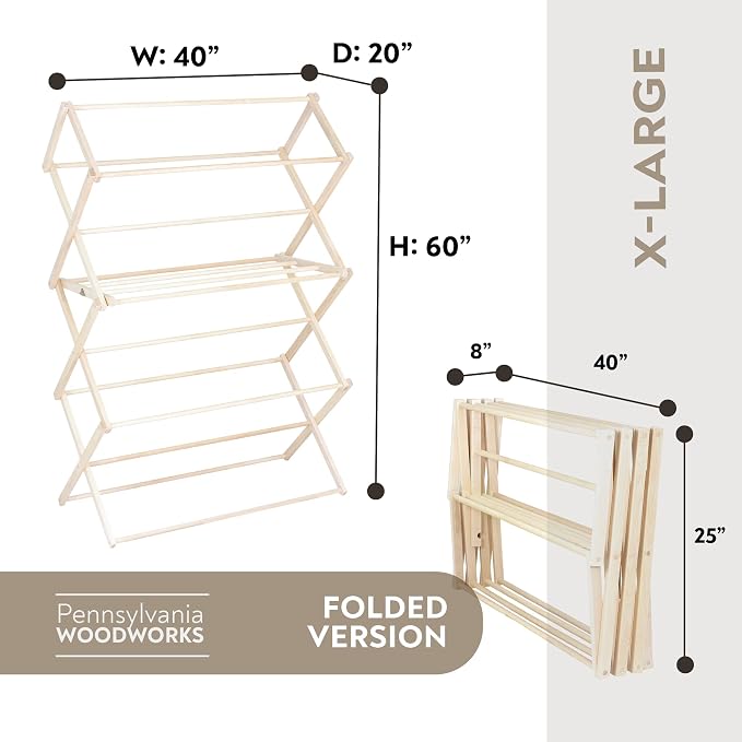 Clothes Drying Rack: Solid Maple Hardwood Laundry Rack - Image 3