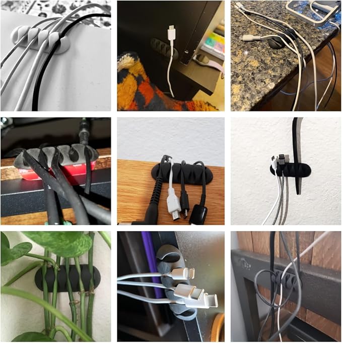 Desk Cable Management Cord Organizer, 16 Pack White Self Adhesive Cord Holder - Image 7