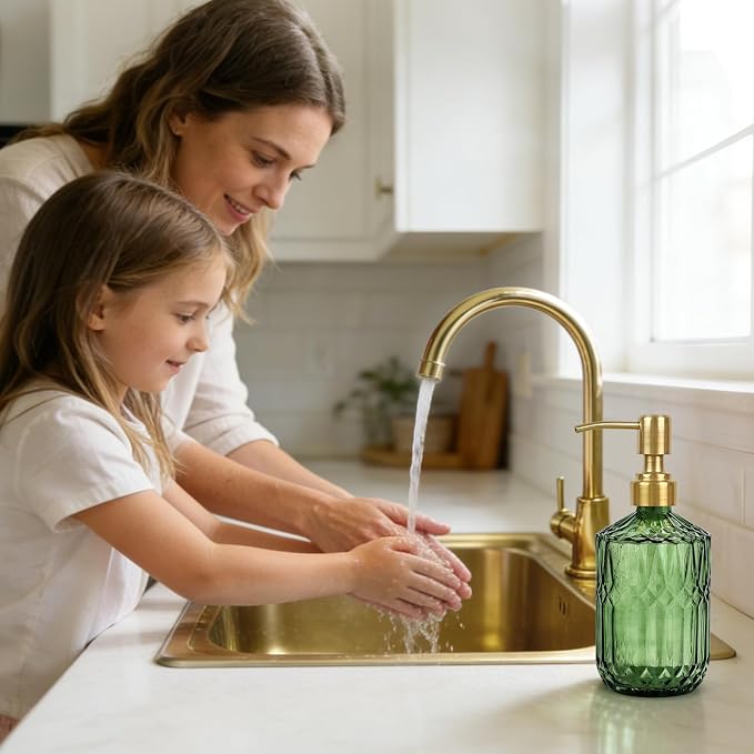 Green Glass Soap Dispenser, Dish Soap Dispenser - Image 2