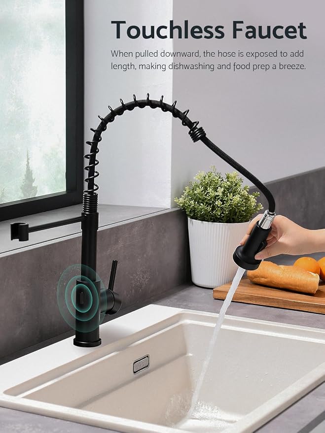 WEWE Touchless Kitchen Faucet, 2-Mode Sprayer, Matte Black, Pull-Down | 17-Inch - Image 2