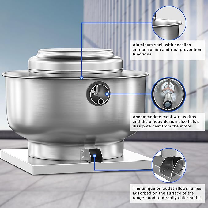 Food Truck Low Profile Exhaust Hood System Includes a 5FT Stainless Steel Commercial Exhaust Hood and an 0.25HP Restaurant Canopy Hood Grease Rated Exhaust Fan