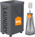 Optish 90L Laundry Basket with Wheels, Rolling Hamper with Removable Bag by Optish