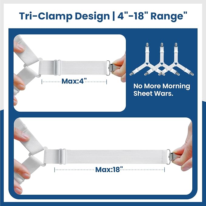 FeelAtHome Adjustable Bed Sheet Clips & Corner Fasteners, 4 Pack, RV & Bunk Beds - Image 4