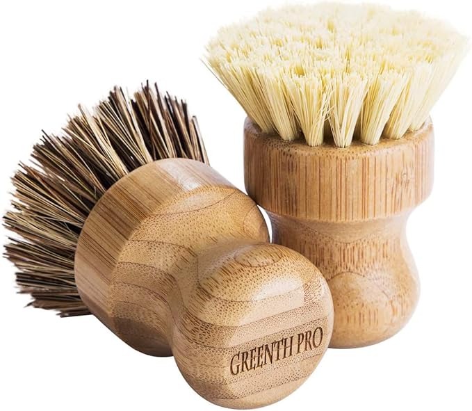 Palm Pot Brush- Bamboo Round 6 Packs Mini Dish Brush Natural Scrub Brush - Image 2