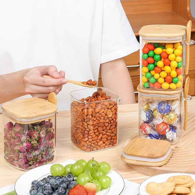 ComSaf Glass Container with Spoon & Lid 0.8 Qt, 4 Pack Glass jar with spoon - Image 9