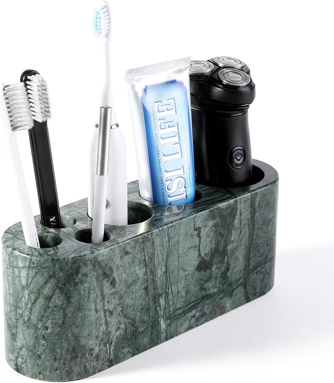 BCS Toothbrush Holder for Bathrooms, 6 Slots Marble Toothbrush Organizer by BCS