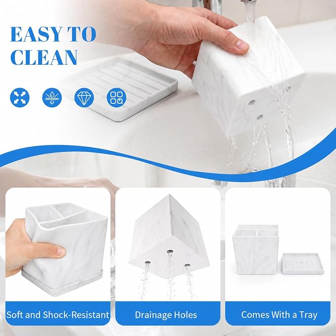 2 Pack Toothbrush Holders for Bathrooms Marble White, 3-Slot Electric - Image 3