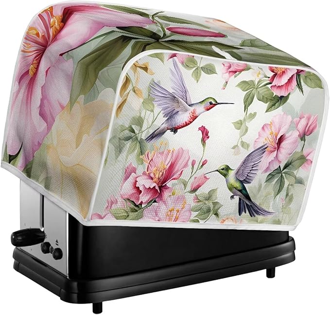 Hummingbird Flower Print Toaster 4 Slice Cover Appliance Dust-proof Cover Fingerprint Protection for Kitchen Small Appliance