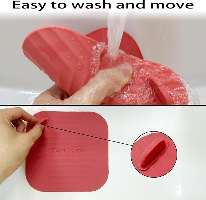 2 Pcs Red Shower Drain Cover Tub Stopper | Sewer Anti-Odor Mat Deodorizing - Image 3