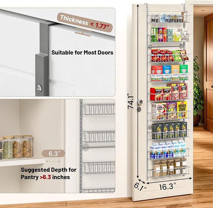 ElegantArray 9-Tier Pantry Door Organizer, Light Gray - Image 2