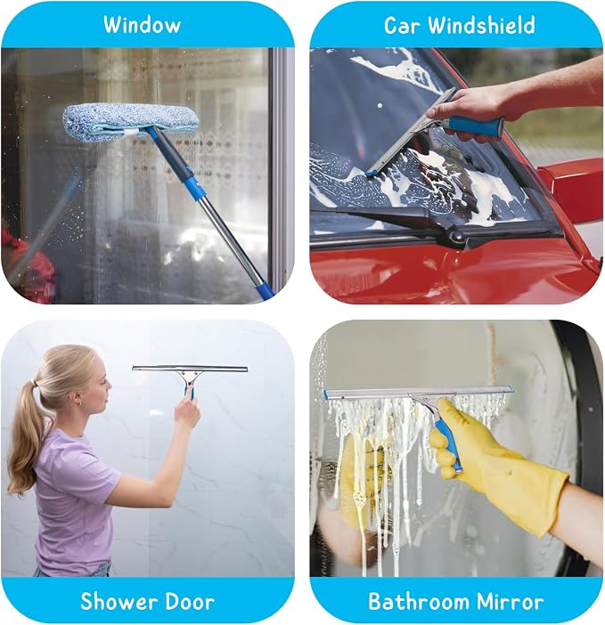 Window Squeegee with Scrubber for Home and Outdoor Glasses Cleaning, 6 Ft Long - Image 8