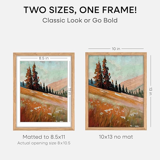 Homeforia 10x13 Picture Frame Wood, High End Natural Oak 10x13 Light Wooden Poster Frames with Mat 8.5x11, 10 x 13 Frame Matted to 8.5 x 11 Photo, 13x10 Thin Frames, Tempered Glass, Wall Kit, Set of 3