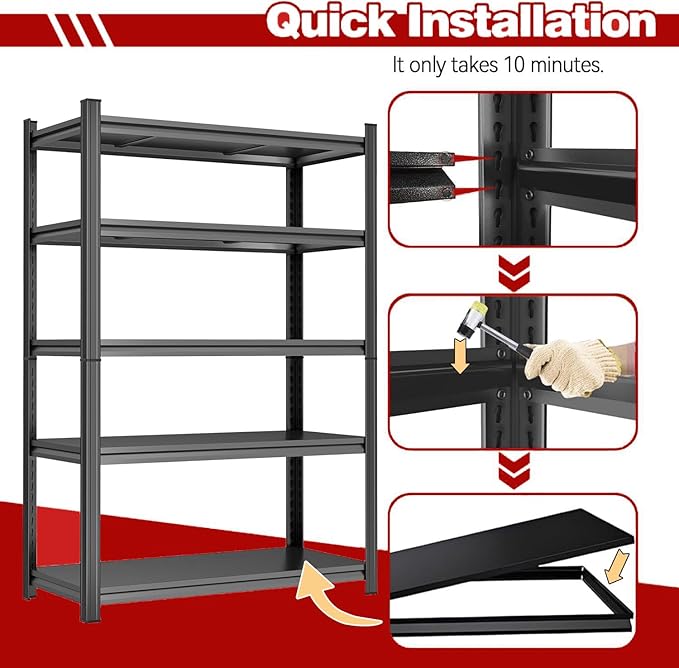 40" W Metal Garage Shelving Unit 2500LBS Heavy Duty Storage Shelves 4 Tier Adjustable Shelves Unit Metal Shelving for Kitchen Warehouse Pantry Basement, 40" W×63" H×16" D, Black