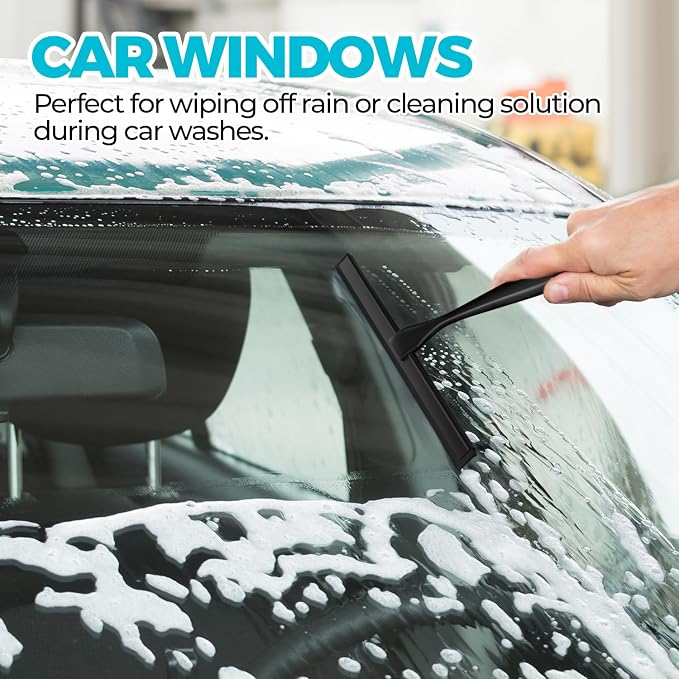 Shower Squeegee for Glass Doors, Tile Walls, Mirrors and Windshields | 10" Black - Image 5