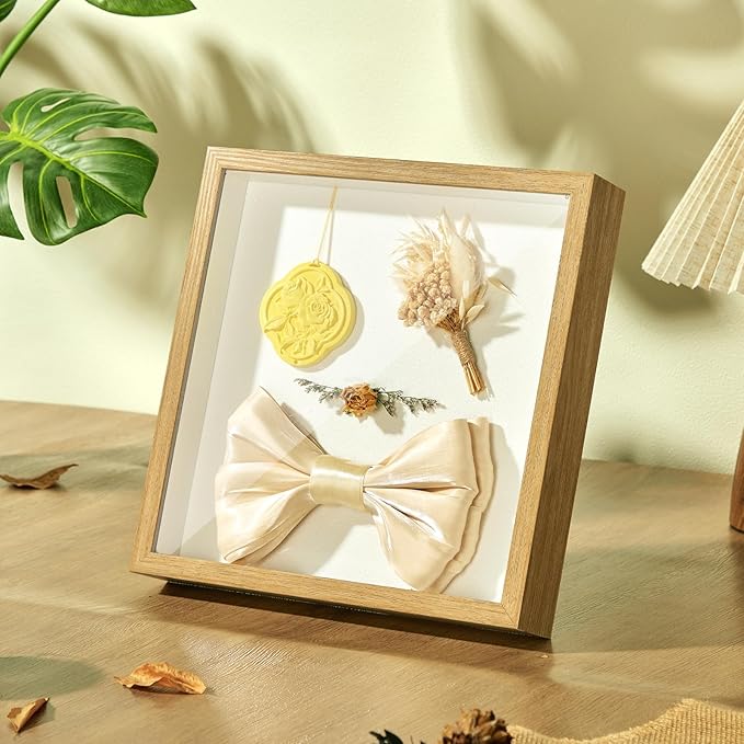 11x11 Shadow Box Display Case Picture Frame with Soft Linen Back, Deep Wood Color Shadow Box 11x11 for Flowers Medal Display Case Jersey pet Graduation Memorabilia Baby Ltems Crafts Photos