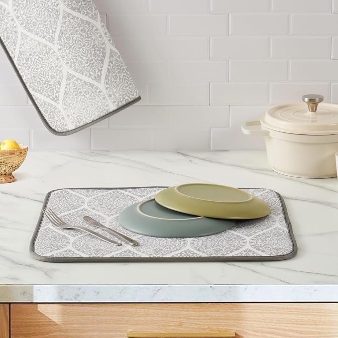 FRESHMINT Dish Drying Mats 2 Pack, Modern Medallion | Quick Dry, Ultra Absorbent - Image 2