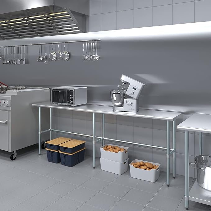 AmGood Stainless Steel Work Table Open Base | NSF Kitchen Island Food Prep | Laundry Garage Utility Bench (96" Long X 18" Deep)