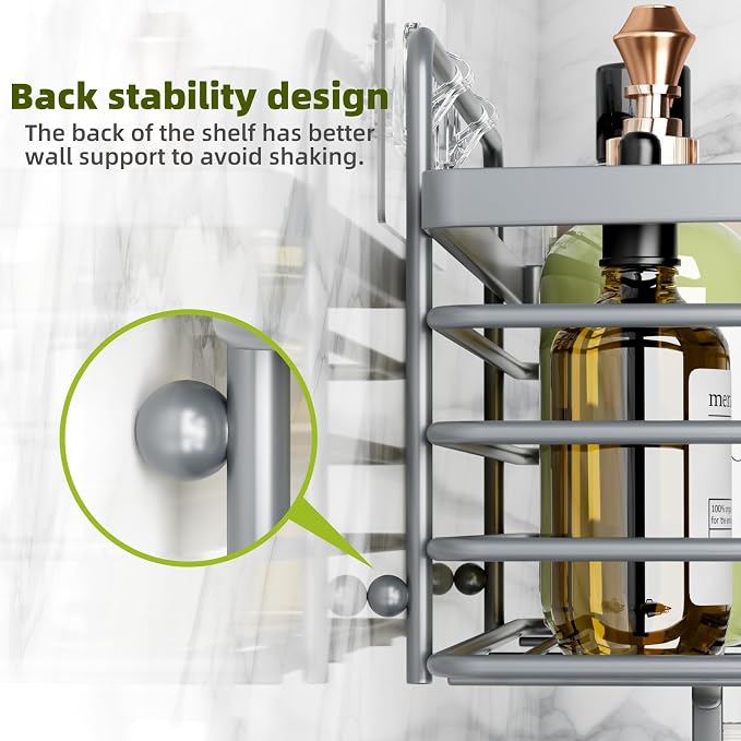 Yougai Dark Gray Shower Shelves, Bathroom Organizers and Storage - Image 5
