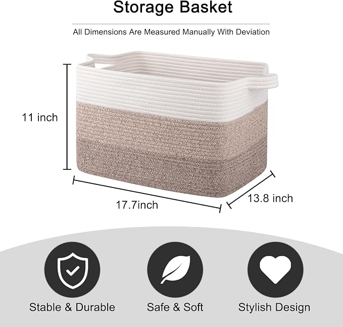 OIAHOMY Woven Blanket Basket Laundry Basket Dog Toy Basket Gradient Brown - Image 3