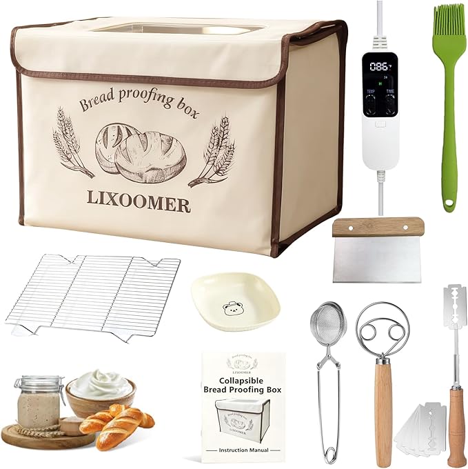 Collapsible Bread Proofing Box with 68-115°F Temp Control & 48H Timer, Bread Making Kit with Dough Warming Box, Includes 7 Kitchen Baking Accessories
