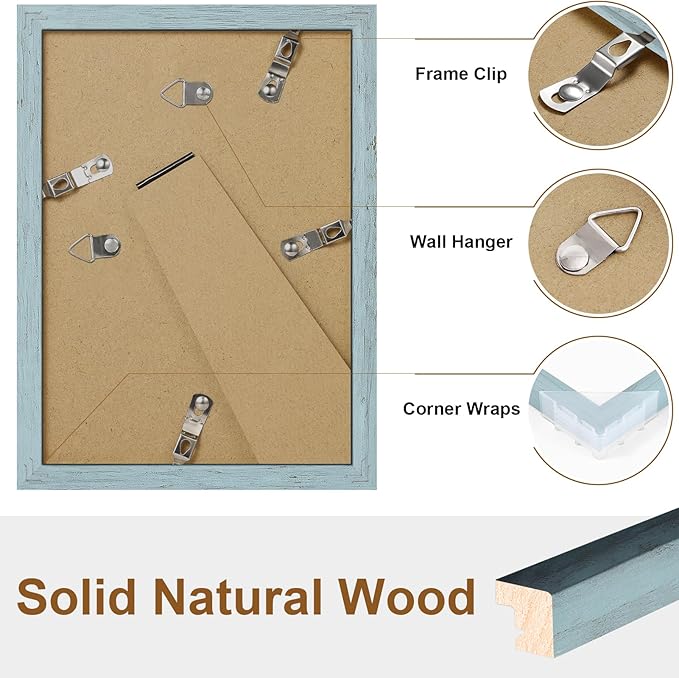 Vittanly 5x7 Picture Frame, Solid Wood Frame with Plexiglass, Includes 4x6 Mat, Wall Hanging or Tabletop for Home Decor, Rustic Blue, 1 Pack