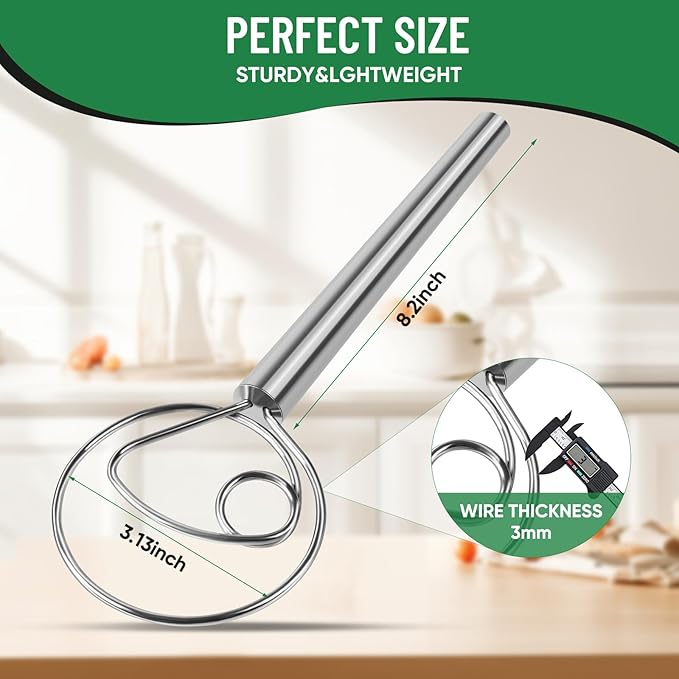 Danish Dough Whisk Stainless Steel Hook Dutch Bread Mixer Hand Tool for Sourdough Baking Making Blending Pastry Pizza