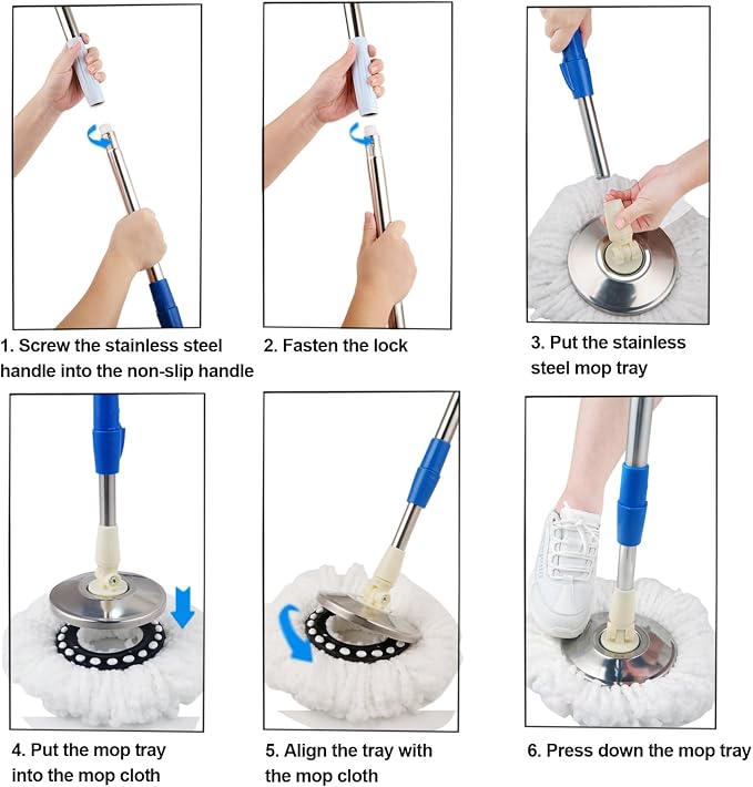 Spin Mop and Bucket with Wringer Set, 3 Microfiber Mop Heads - Image 3