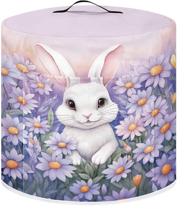 Pressure Cooker Cover for 6 Quart Air Fryer, Stain Resistant Washable Round Protective Electric Appliance Cover Kitchen Easter Decoration, Bunny Purple Flower