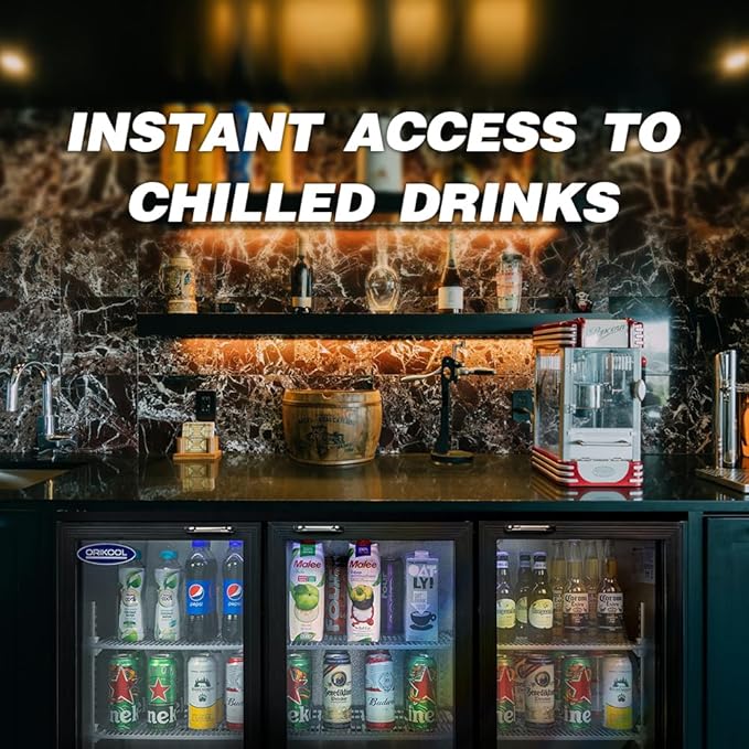 Back Bar Cooler - 480 Can Capacity Beverage Refrigerators, 3 Hinged Glass Doors, LED Lighting, Adjustable Shelves, Safety Door Lock, Perfect for Bars, Restaurants & Home