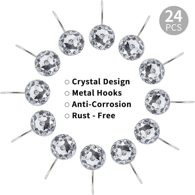 White Diamond Crystal Bling Shower Curtain Hooks Rings - Image 4