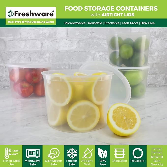 Freshware 1/2 Gallon Plastic Deli Food Storage Soup Containers - Image 2