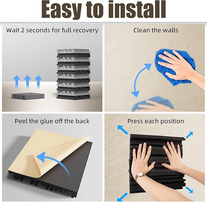 Upgrade 24 pack Self-adhesive Sound Proof Foam Panels,12" X 12" X 2" Acoustic Panels with High Density,Decorative Soundproof Wall Panels Sound Absorbing Foam for Wall and Ceiling(Black+Gray)
