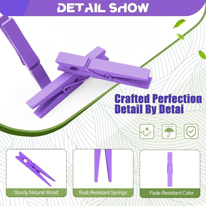 100 Pcs Purple Clothes pins - Image 2