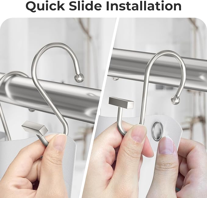 Bathway Shower Curtain Hooks, Shower Curtain Rings Rust Proof, T-Bar Design - Image 4