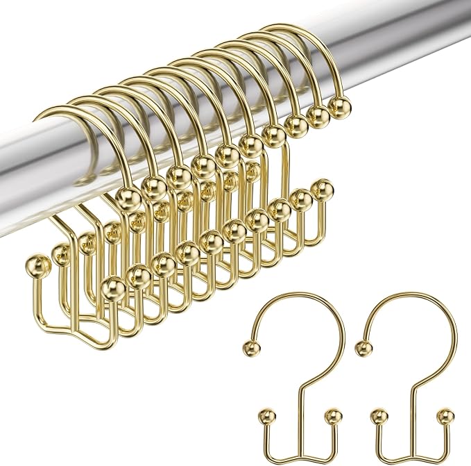 Shower Curtain Hooks Gold Shower Curtain Rings, Double Shower Curtain Hooks by Amazer