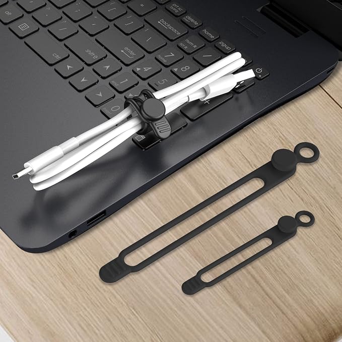 Silicone Cable Ties, Cord Organizer Cable Management, 2Sizes-Black | Reusable - Image 7