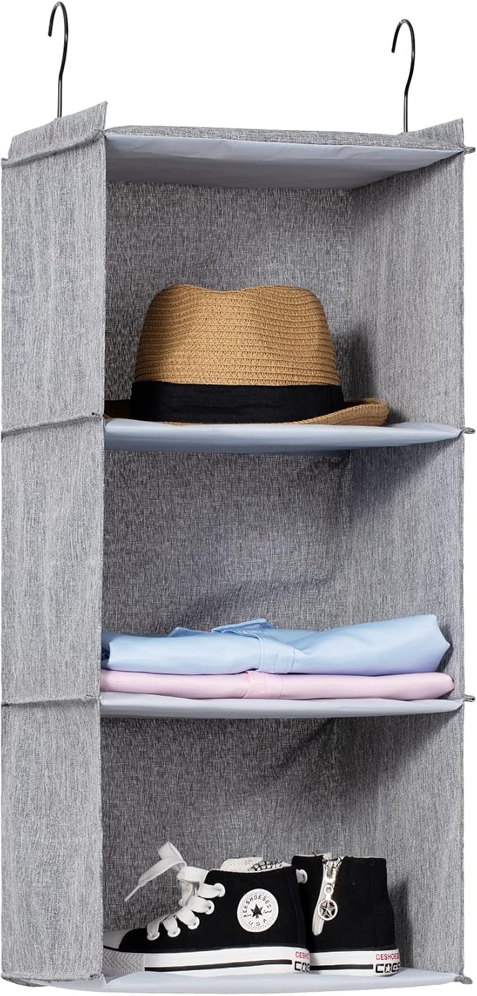 Hanging Closet Organizer 3-Shelf, Oxford Linen Wardrobe Storage, shoes & by DonYeco