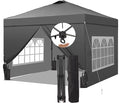 Saemoza 10x10 Pop Up Canopy Tent with One Push Setup, Portable Sun Shade Tent, Instant Easy Up Canopy with 4-Sidewalls & Handbag, Outdoor Fldable Gazebo with Vent Top, Grey.
