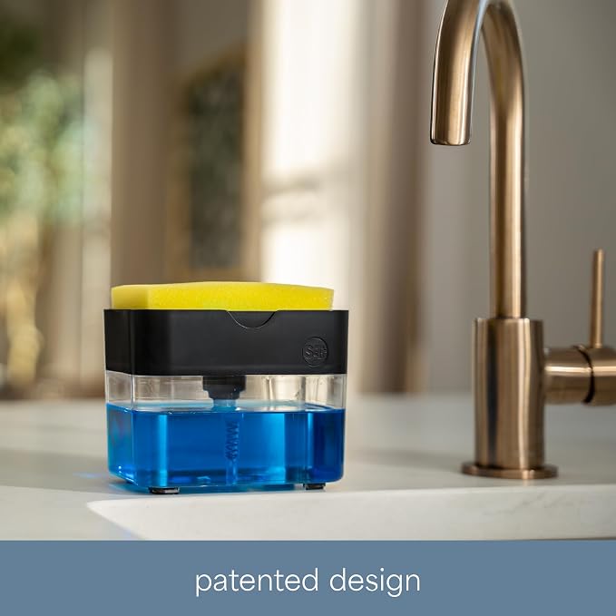 S&T INC. Dish Soap Dispenser and Sponge Holder, Matte Black | Holds 13 Fluid - Image 5