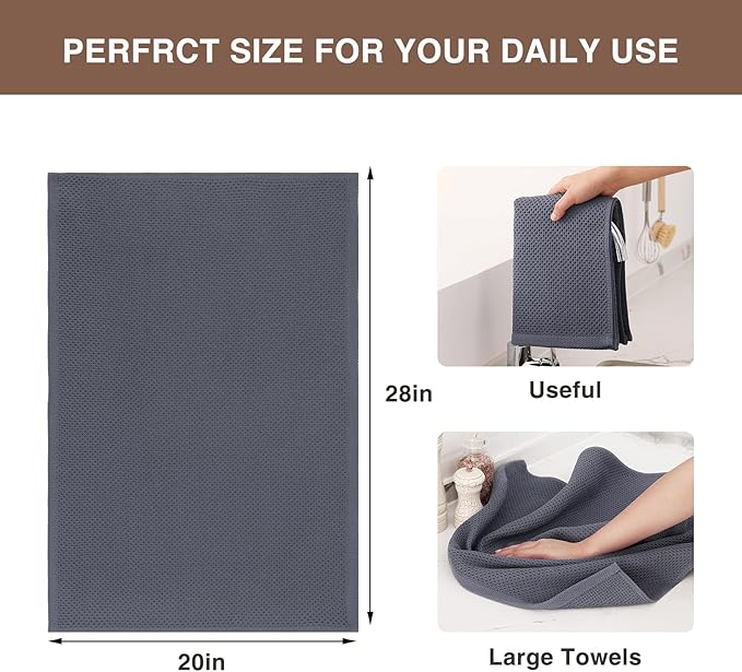 Homaxy 100% Cotton Oversized Waffle Weave Kitchen Towels 6-Pack, Dark Grey | 20 - Image 3