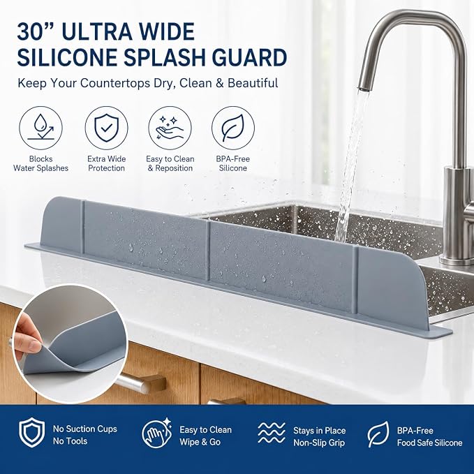 30 inch Premium Kitchen Sink Silicone Water Splash Guard SIZE UPGRADE 30" and - Image 4