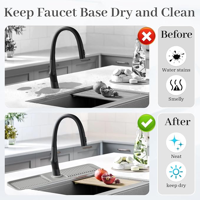 PoYang 23.6 Inch Silicone Sink Splash Guard, Kitchen Sink Mat, Light Grey | - Image 6
