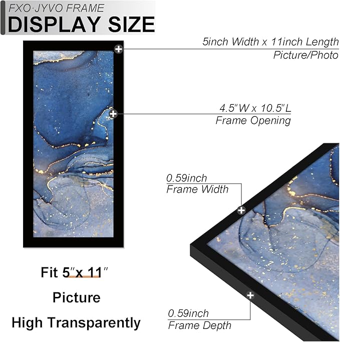 5x11 Picture Frame Set of 6, Black Frame for 5 x 11 Inch Picture Poster Photo, Light Weight and High Transparent 5 by 11 Frame for Wall - 6 Pack/Black/5"x11"