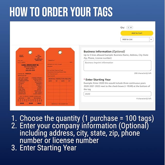 Tags 4 Less Custom Fire Extinguisher Tags – Preventative Maintenance Labels for Monthly Inspections, Alternative to Safety Sticker for Easy Record-Keeping – Pack of 100 (Orange, Vinyl Plastic)